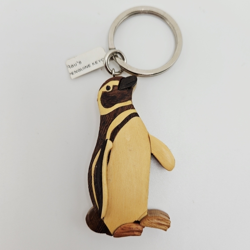 NEW Wooden Layered Wood Penguin Keychain